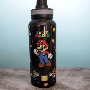 40 oz Super Mario Black Water Bottle Screw Cap Stainless Steel Double Wall